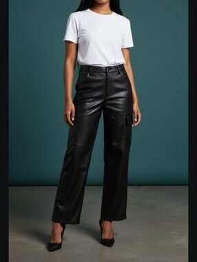 Hollister Black Faux Leather High-Rise Baggy Pants